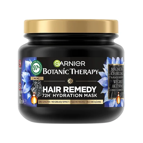 ماسک موی پاکسازی آبرسان ذغال روغن سیاه دانه اصلی Garnier Ultra Dolce Hair Remedy Maschera Idratante 72H Carbone Magnetic Charcoal and Black Seed Mask 340ML